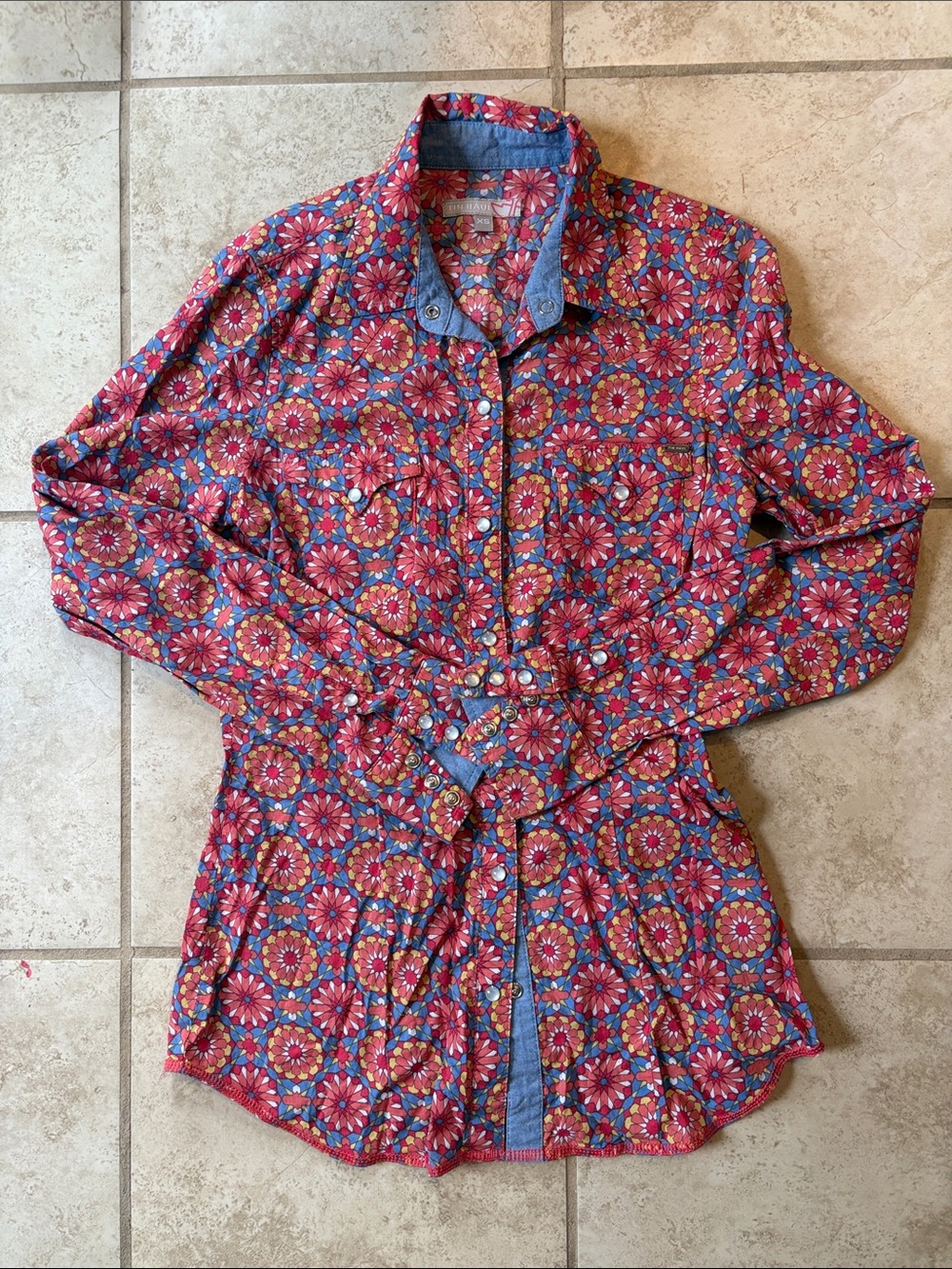 Tin Haul Floral Pink Button-Front Women's shirt